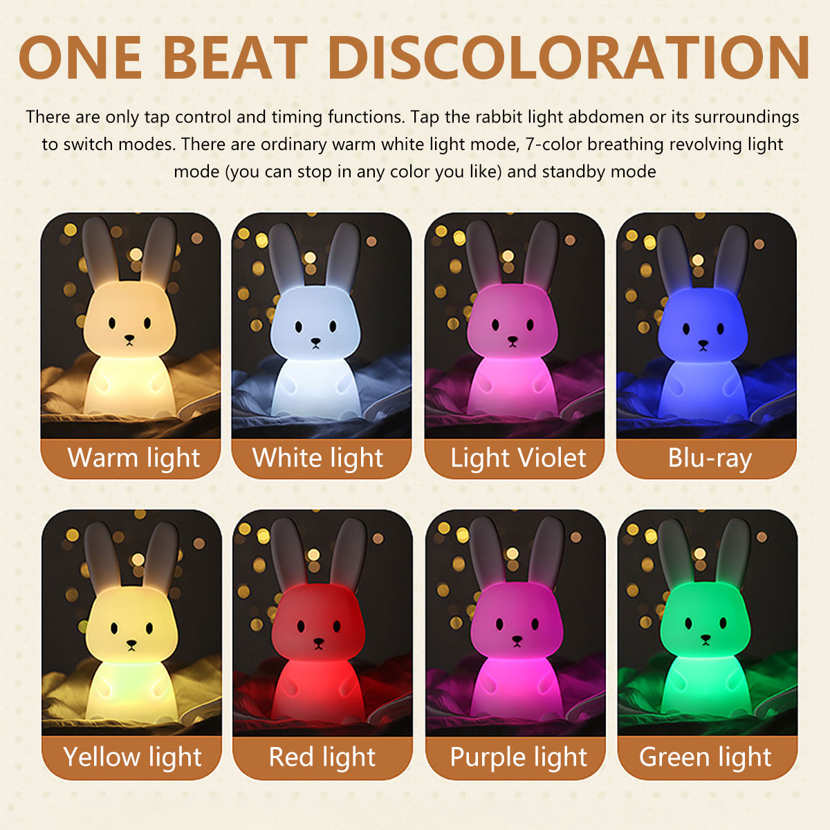 Kids Soft Silicone Touch USB Rechargeable Bunny Night Lamp childrensterritory