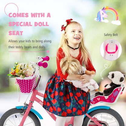 Kids Trenddy Bicycle w/Training Wheels &amp; Basket for Boys &amp; Girls childrensterritory