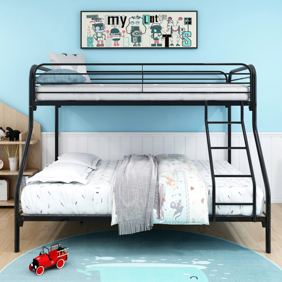 Kids Twin-Over-Full Bunk Metal Bed Frame with Ladder childrensterritory