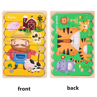 Kids Two-sided 3D Wood Jigsaw Puzzle Toy childrensterritory