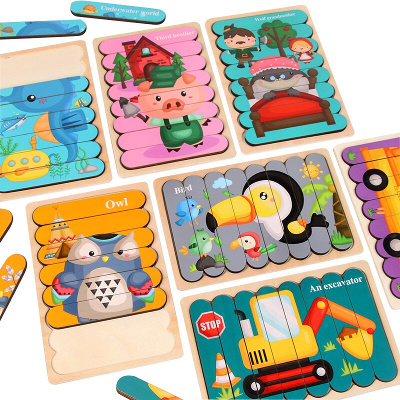 Kids Two-sided 3D Wood Jigsaw Puzzle Toy childrensterritory