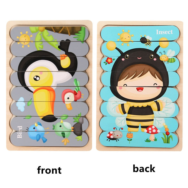 Kids Two-sided 3D Wood Jigsaw Puzzle Toy childrensterritory
