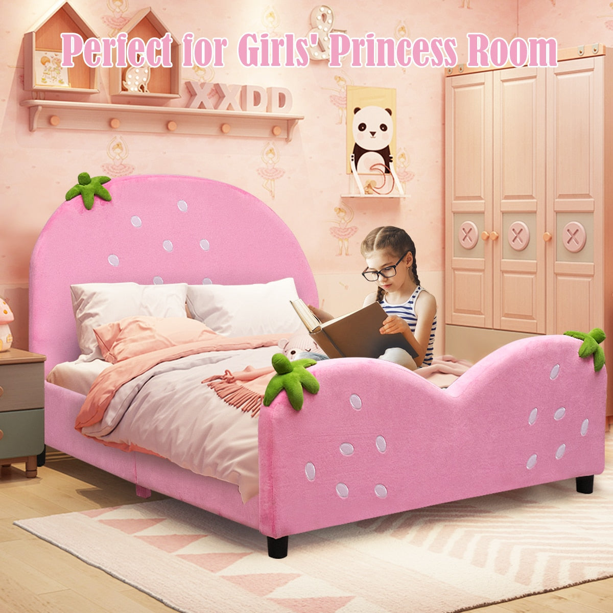 Kids Upholstered Platform Bed Berry Pattern childrensterritory