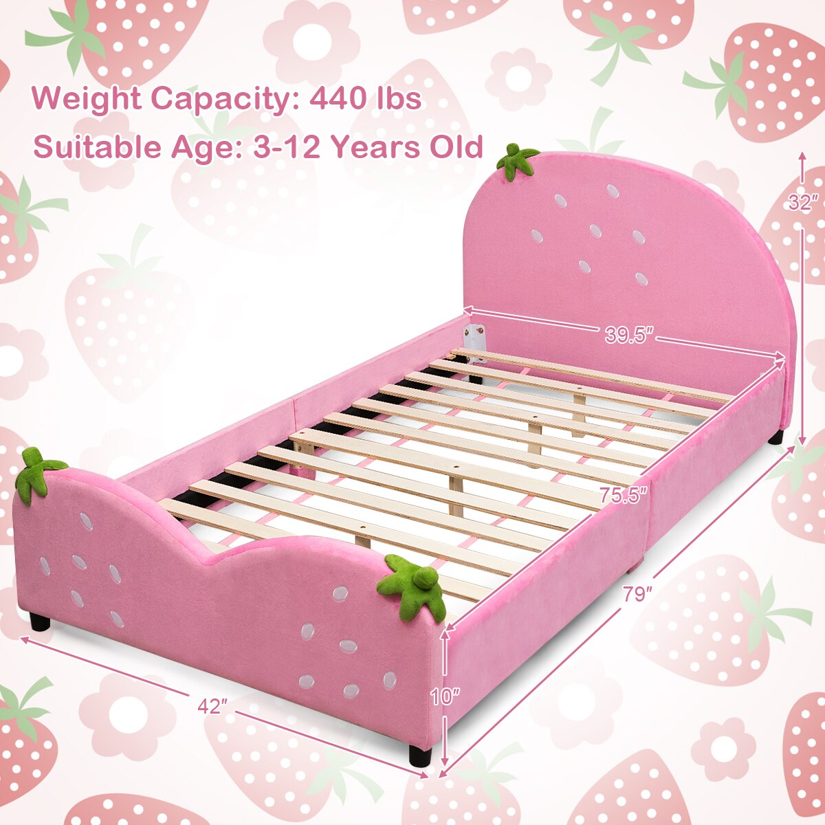 Kids Upholstered Platform Bed Berry Pattern childrensterritory