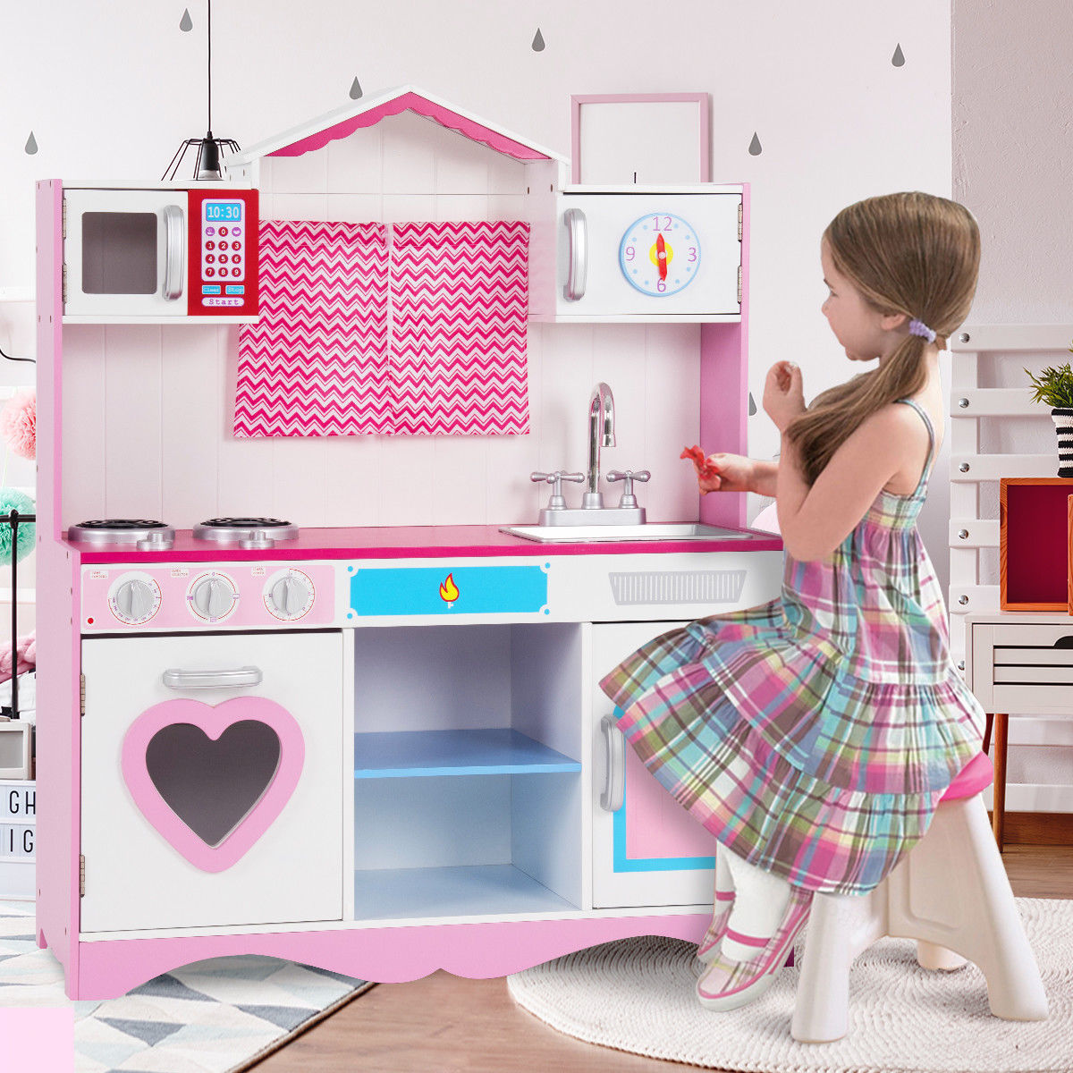 Kids Wooden Cooking Pretend Kitchen Toy Play Set childrensterritory