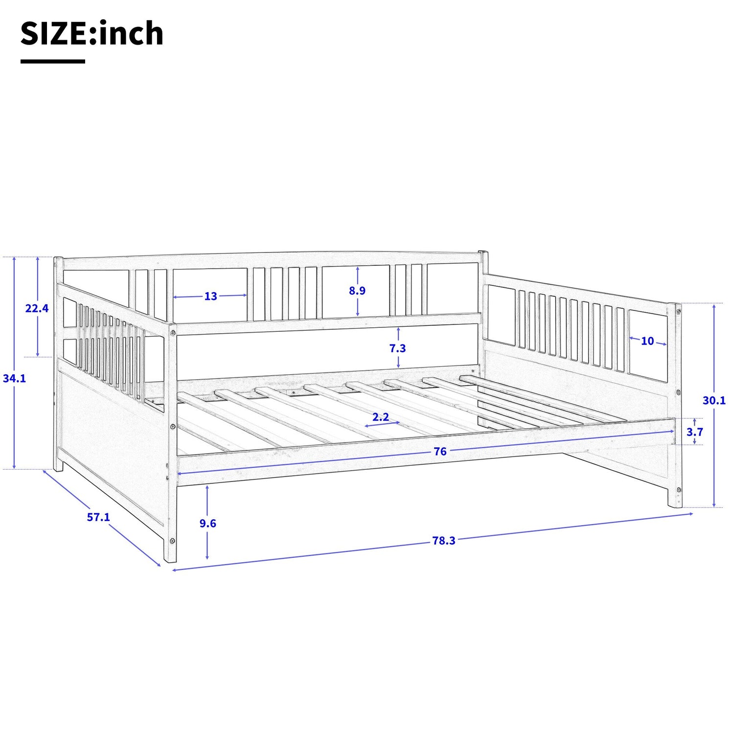 Kids Wooden Full Size Bed Frame with 10 Slats childrensterritory