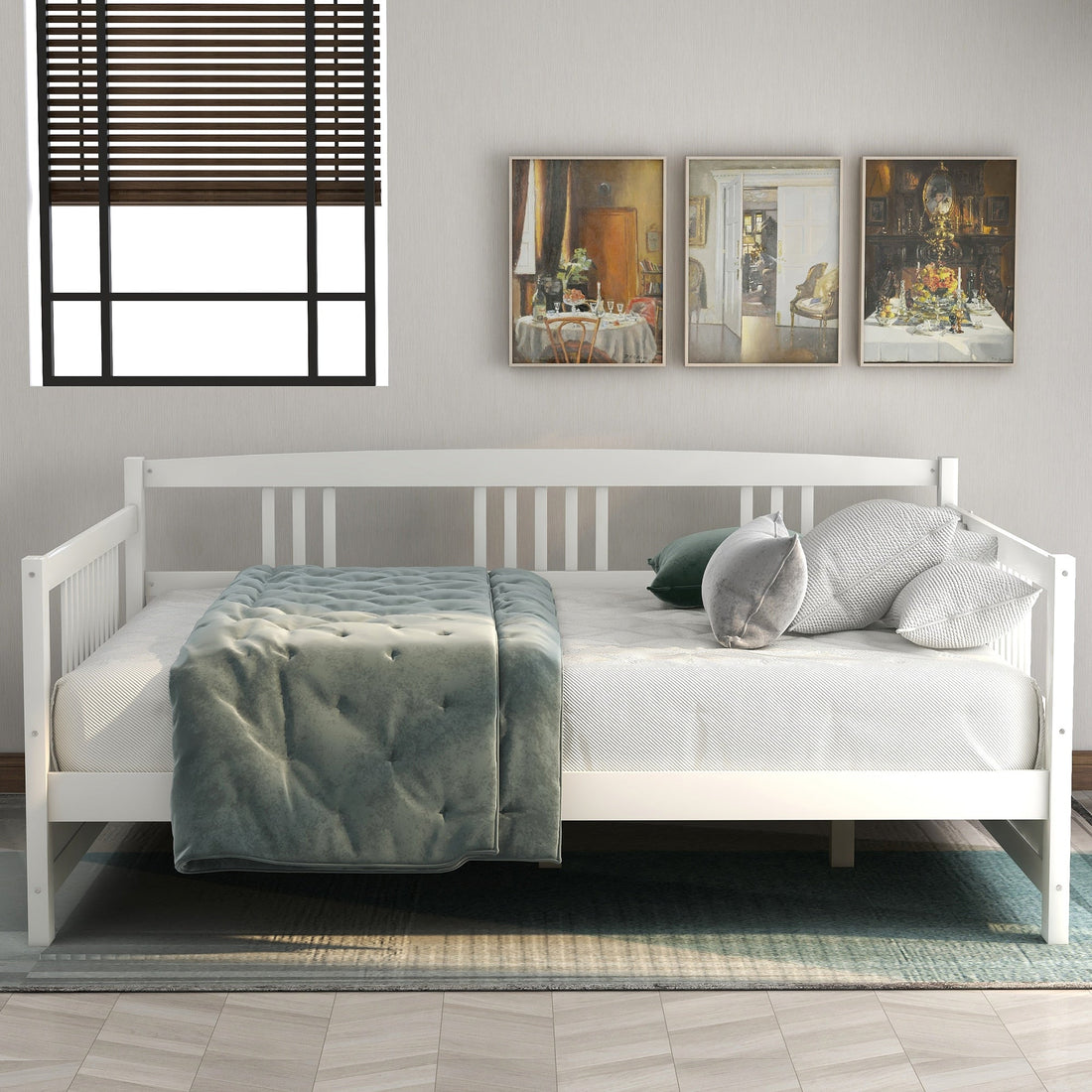 Kids Wooden Full Size Bed Frame with 10 Slats childrensterritory