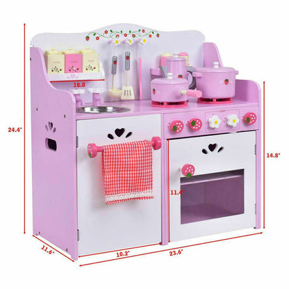 Kids Wooden Pretend Cooking Play Set w/ Kitchen Toy childrensterritory