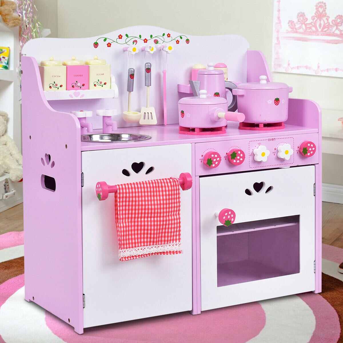 Kids Wooden Pretend Cooking Play Set w/ Kitchen Toy childrensterritory