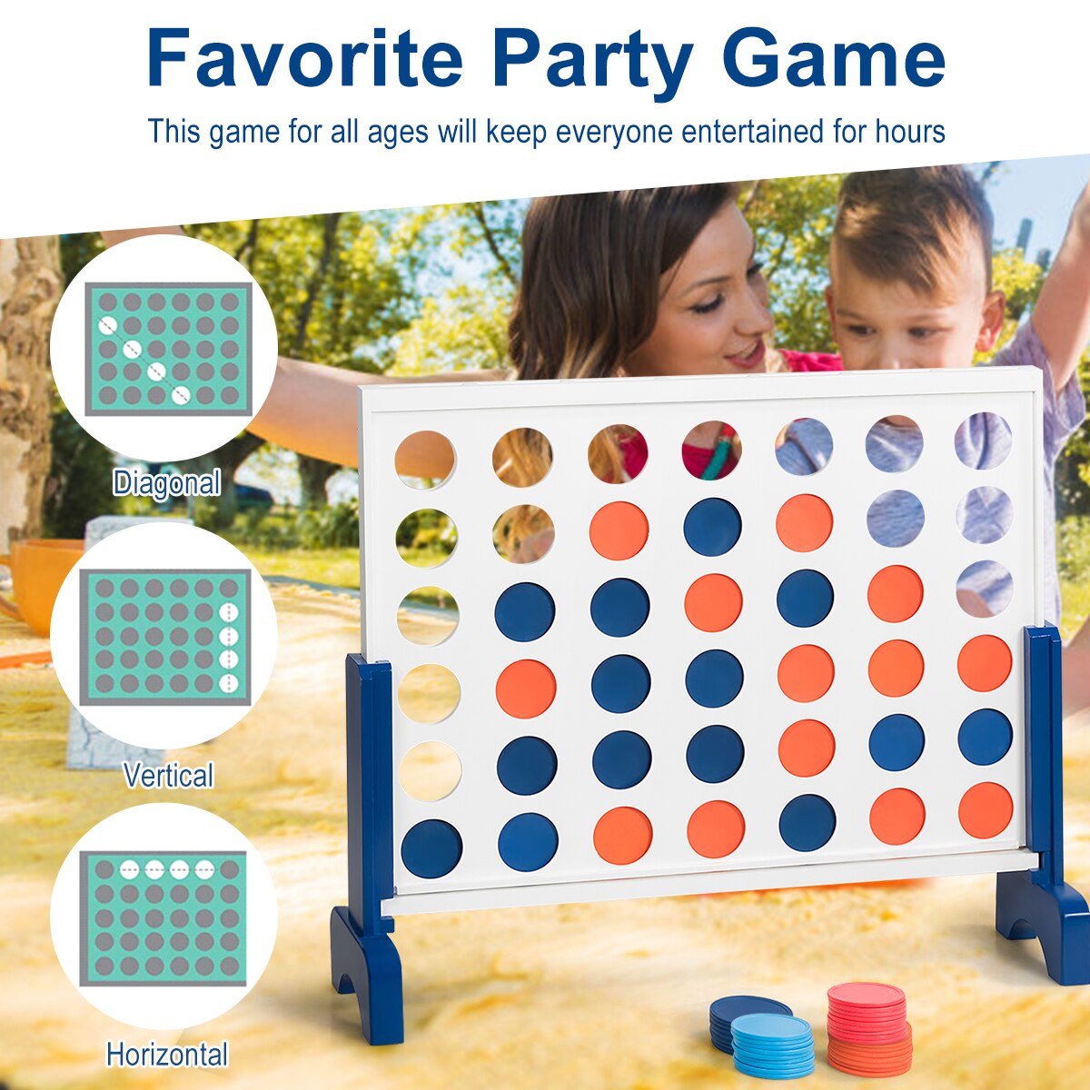 Kids/Adults 4 In A Row Connect Wood Board Game w/ Carry Bag childrensterritory
