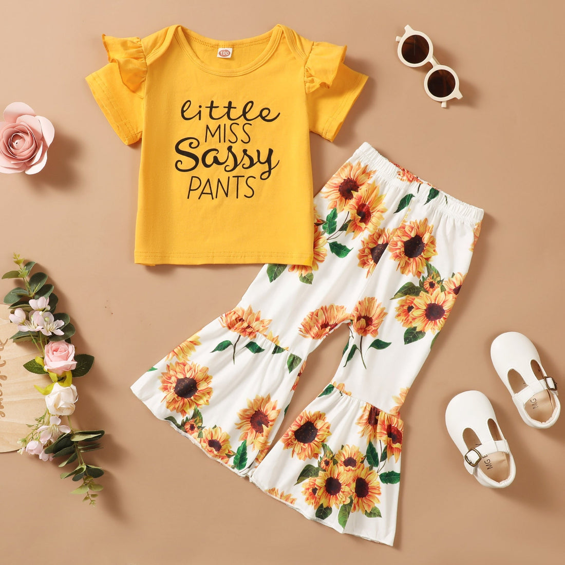 Little Girl 2pcs Top & Flare Pants Outfit Set childrensterritory