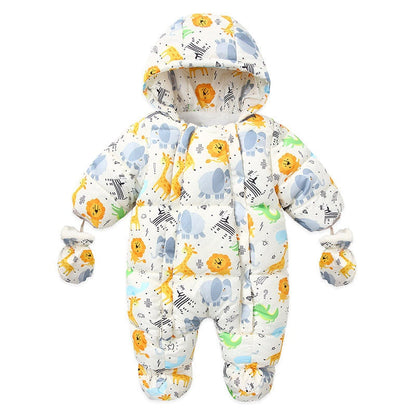 Newborn Baby Plus Velvet Warm Hooded Snowsuit childrensterritory