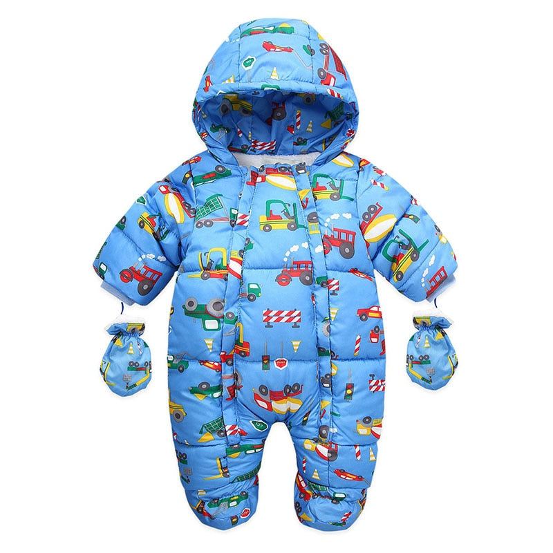Newborn Baby Plus Velvet Warm Hooded Snowsuit childrensterritory