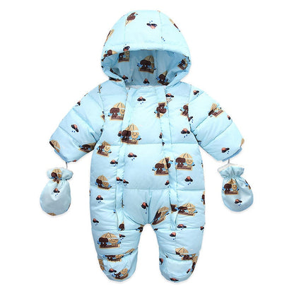 Newborn Baby Plus Velvet Warm Hooded Snowsuit childrensterritory