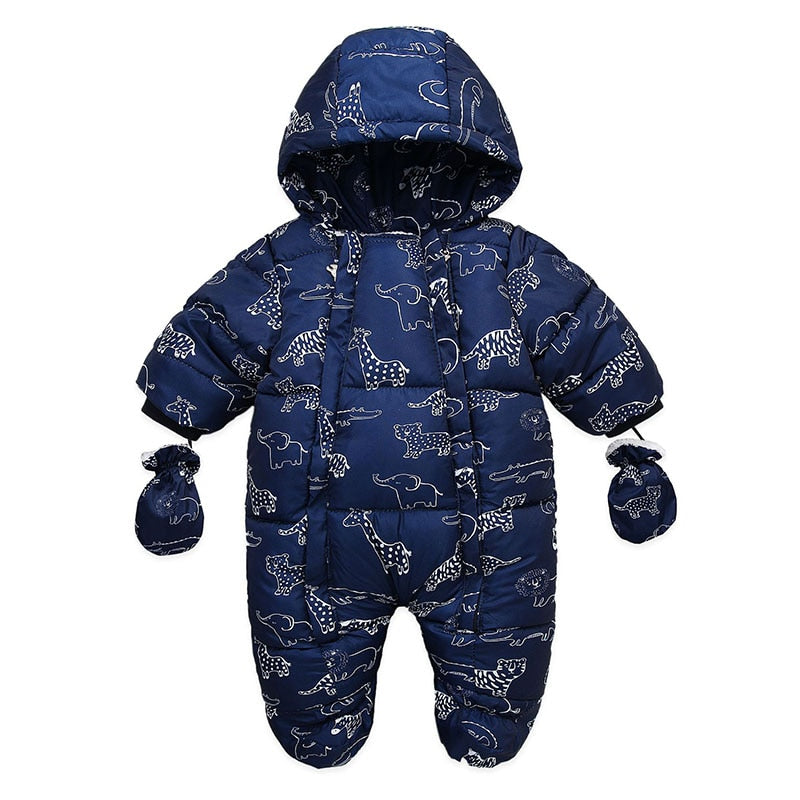 Newborn Baby Plus Velvet Warm Hooded Snowsuit childrensterritory