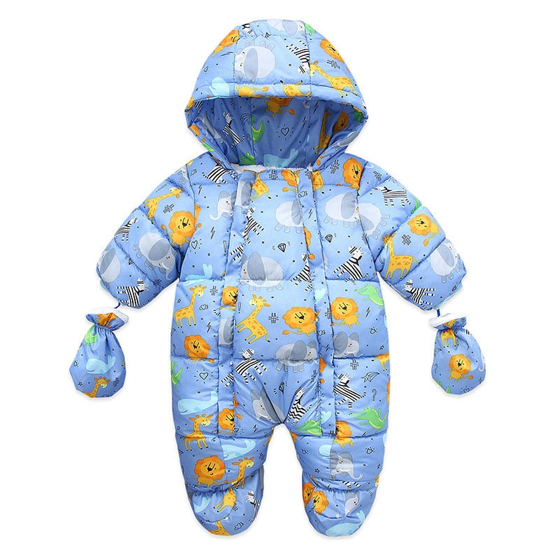 Newborn Baby Plus Velvet Warm Hooded Snowsuit childrensterritory