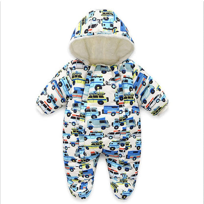 Newborn Baby Plus Velvet Warm Hooded Snowsuit childrensterritory