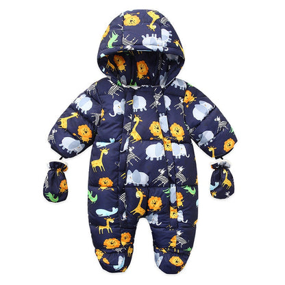 Newborn Baby Plus Velvet Warm Hooded Snowsuit childrensterritory