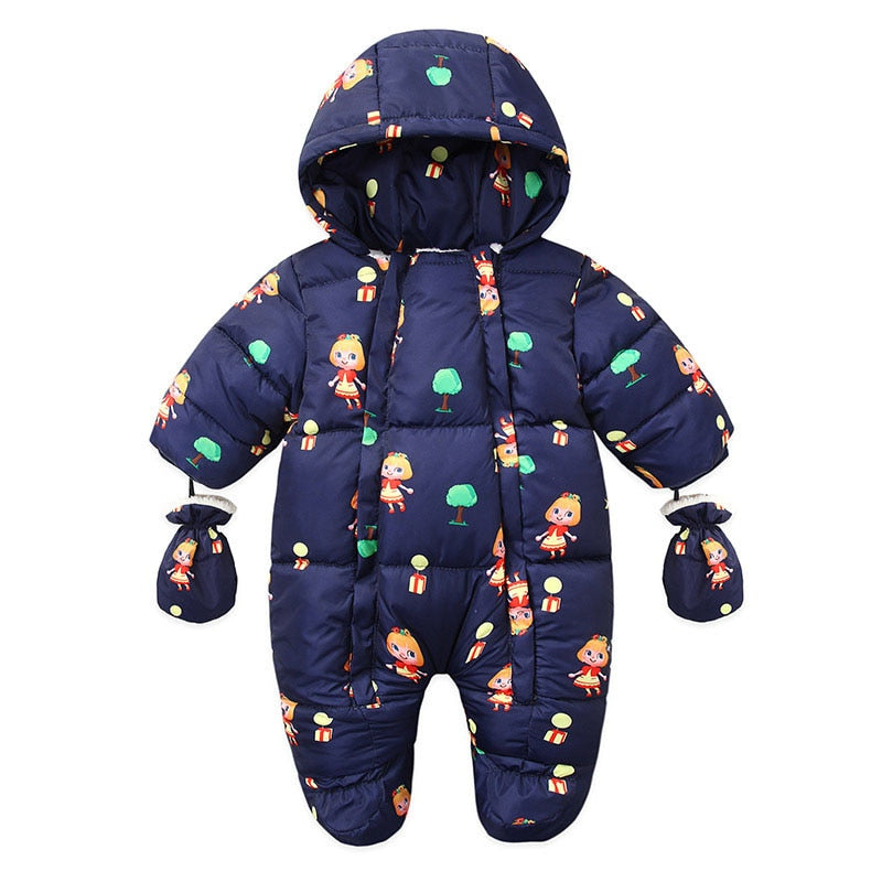 Newborn Baby Plus Velvet Warm Hooded Snowsuit childrensterritory