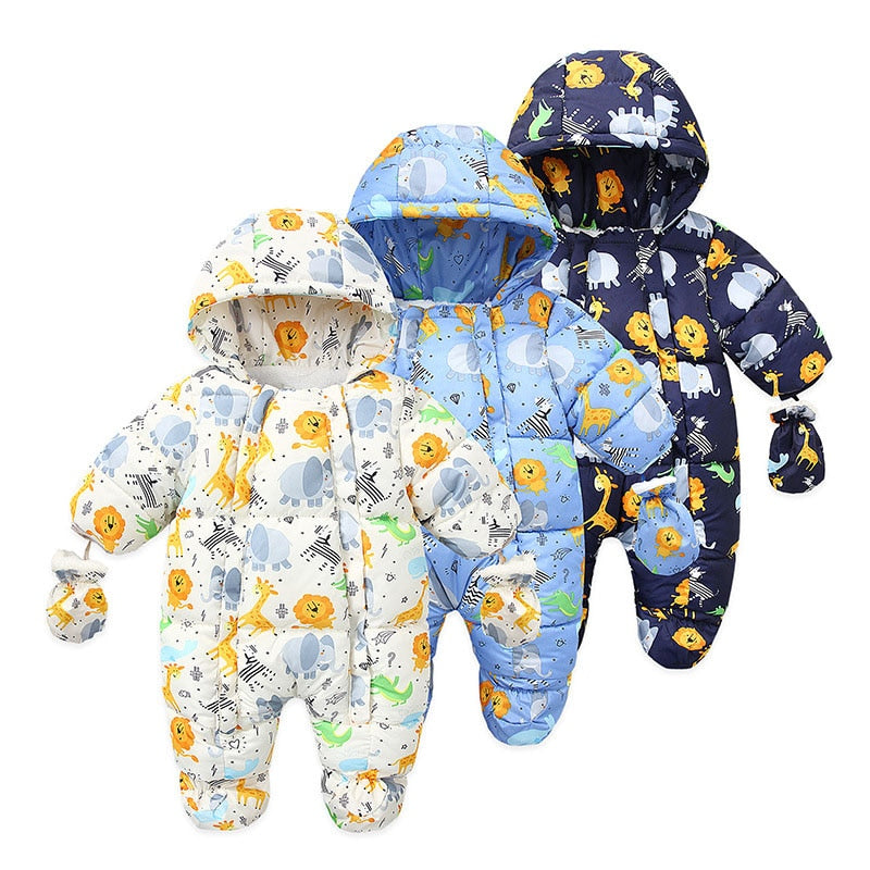 Newborn Baby Plus Velvet Warm Hooded Snowsuit childrensterritory