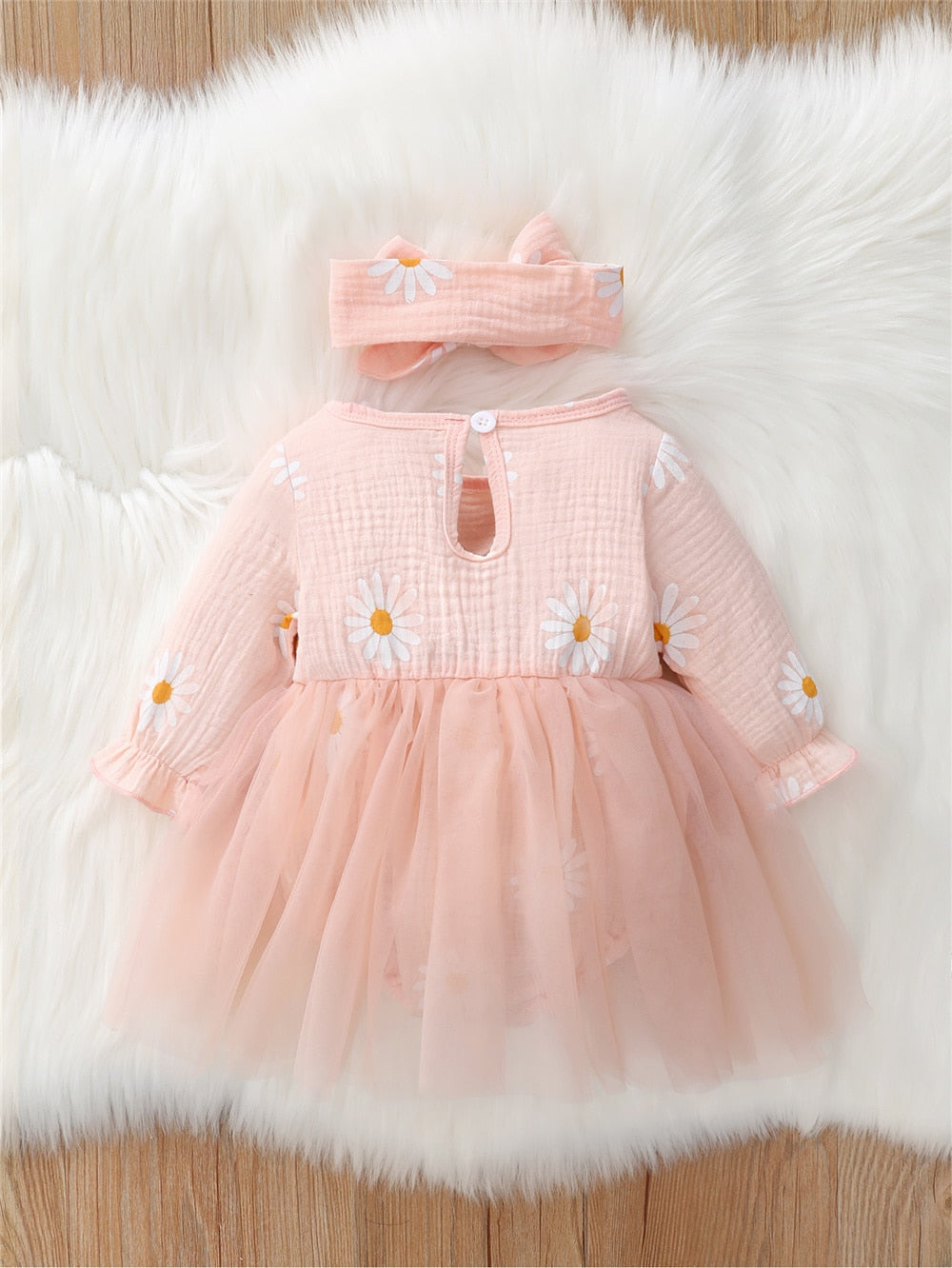 Newborn Girls Daisy Print Tulle Princess Dress childrensterritory