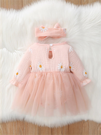 Newborn Girls Daisy Print Tulle Princess Dress childrensterritory