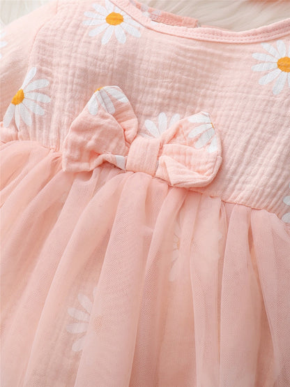 Newborn Girls Daisy Print Tulle Princess Dress childrensterritory