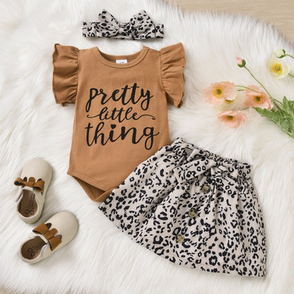 Newborn Girls Short Sleeve Letter Romper + Skirt 3pcs Set childrensterritory