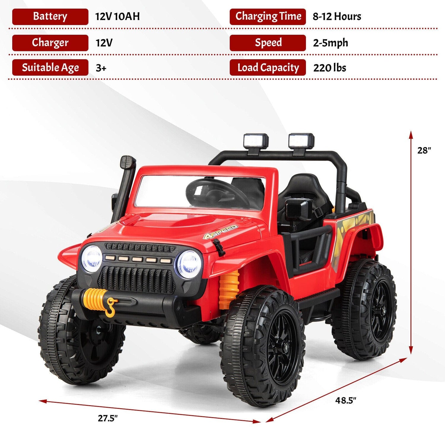 Parent-Child Ride On Red Truck 10AH w/ LED &amp; Music childrensterritory