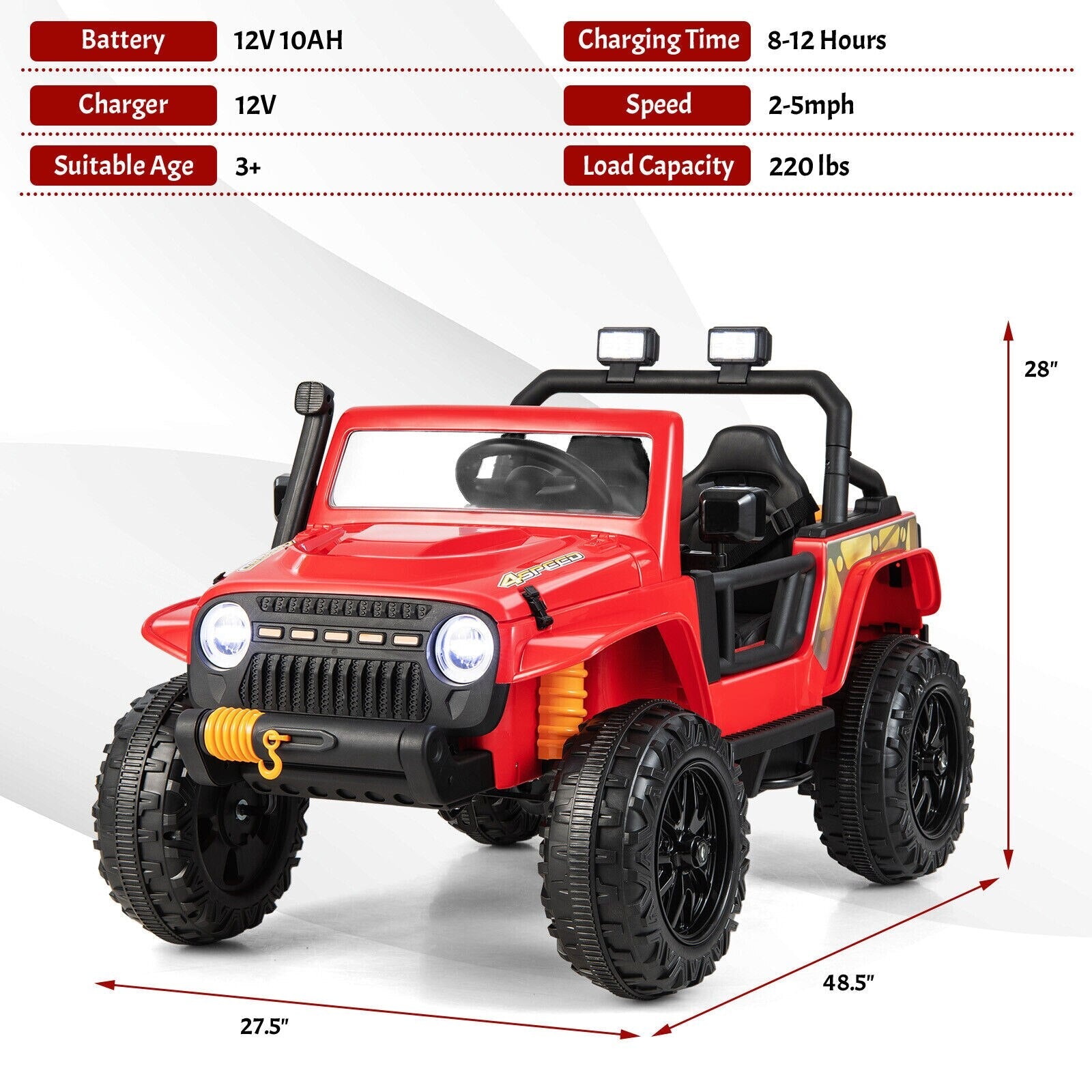 Parent-Child Ride On Red Truck 10AH w/ LED &amp; Music childrensterritory