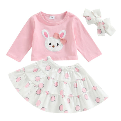 Rabbit Print Top &amp; A-Line Skirt/Easter Outfit Set for Baby Girl childrensterritory