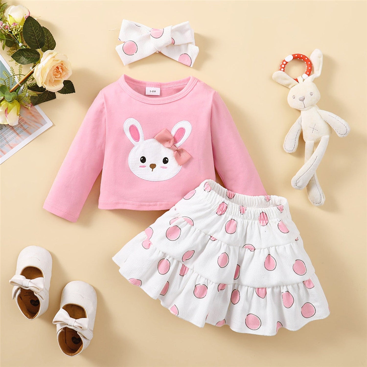 Rabbit Print Top &amp; A-Line Skirt/Easter Outfit Set for Baby Girl childrensterritory