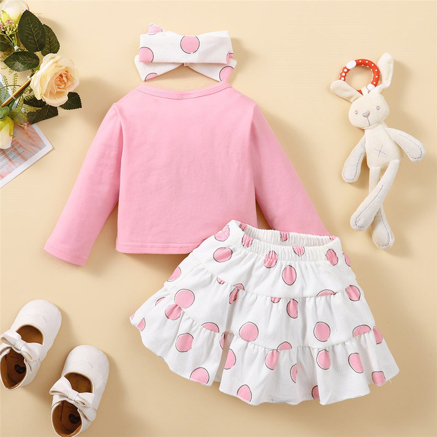 Rabbit Print Top &amp; A-Line Skirt/Easter Outfit Set for Baby Girl childrensterritory
