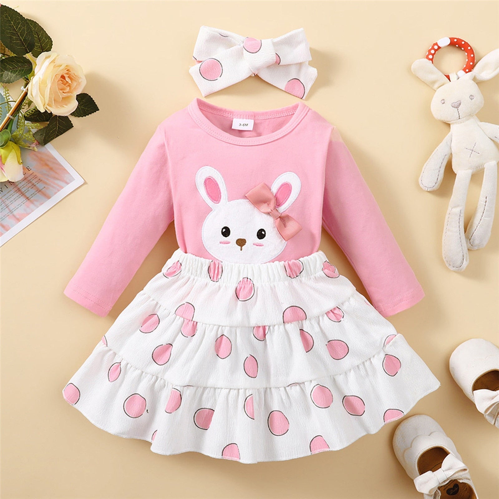 Rabbit Print Top &amp; A-Line Skirt/Easter Outfit Set for Baby Girl childrensterritory
