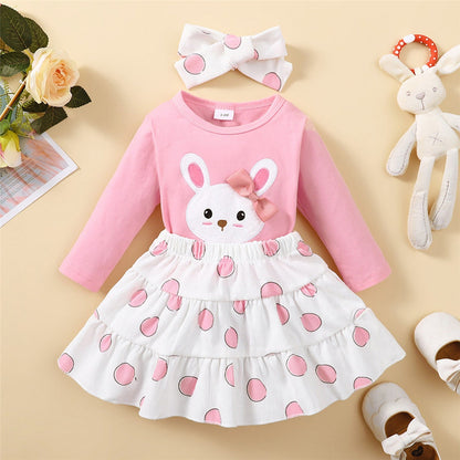 Rabbit Print Top &amp; A-Line Skirt/Easter Outfit Set for Baby Girl childrensterritory