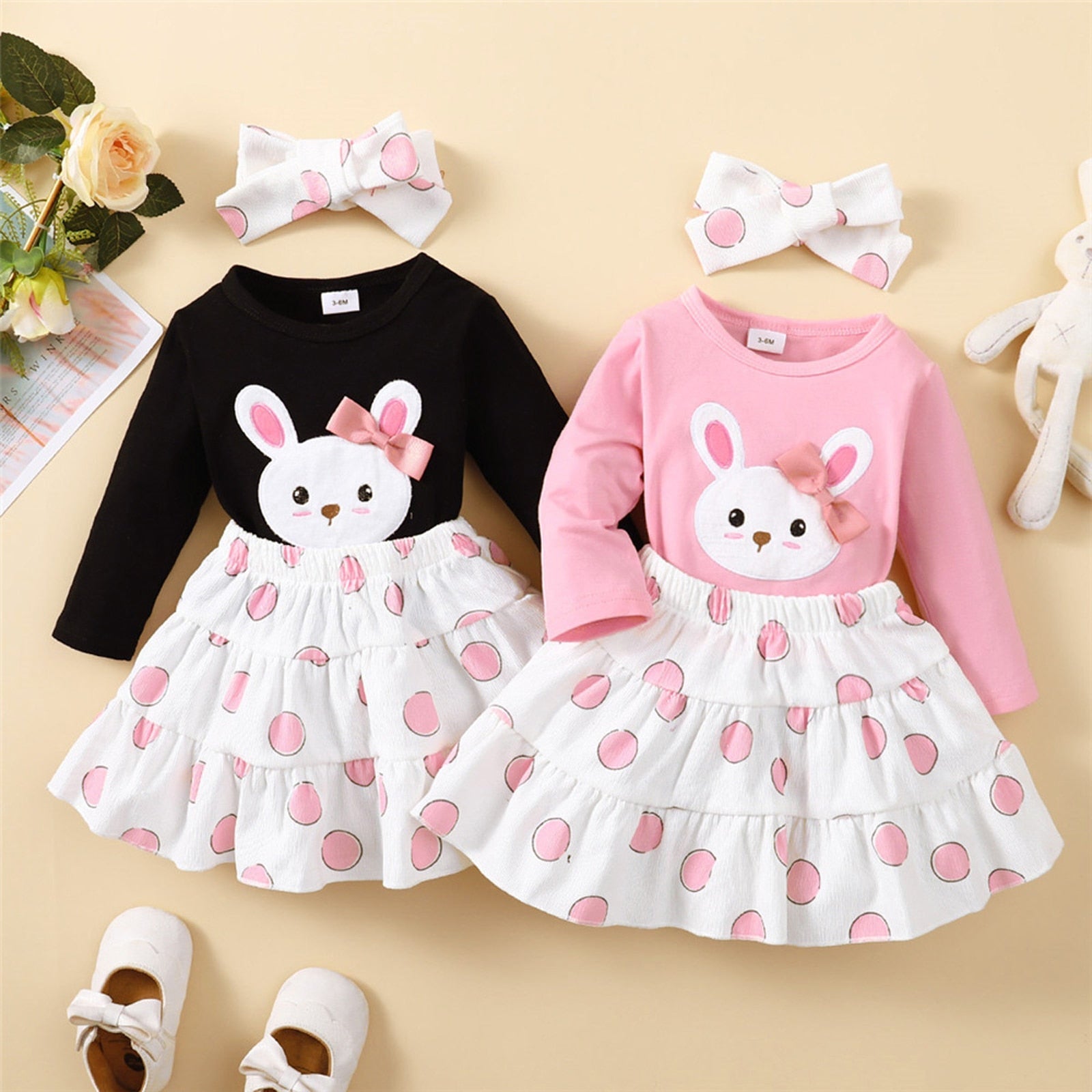Rabbit Print Top &amp; A-Line Skirt/Easter Outfit Set for Baby Girl childrensterritory