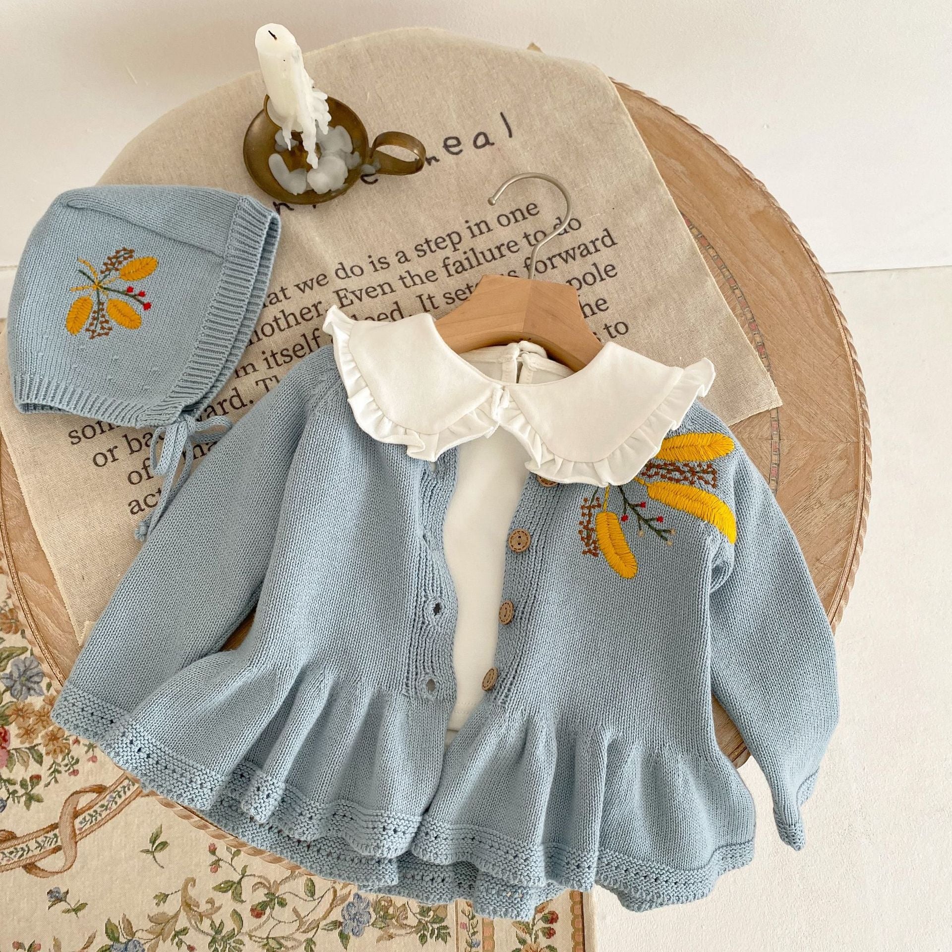 Baby Girl Flower Embroidery Cardigan with Hat for Spring childrensterritory