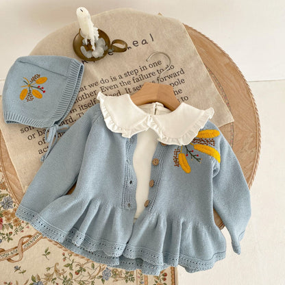 Baby Girl Flower Embroidery Cardigan with Hat for Spring childrensterritory