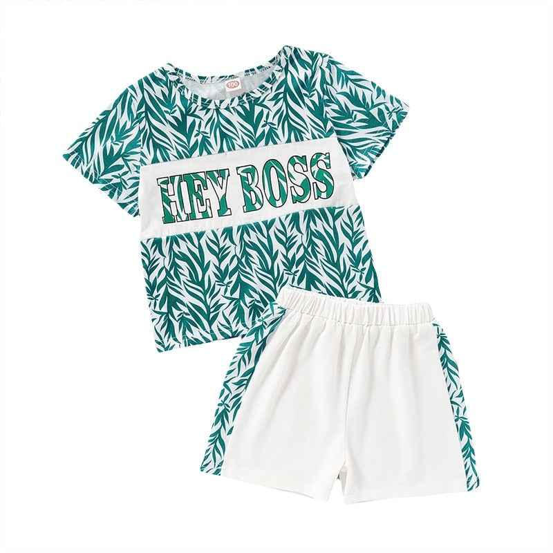 Toddler Unisex Leaves Print 2Pcs Sport Clothes Set childrensterritory