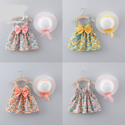 2Pcs/Set Baby Girl Summer Beach Dress + Hat childrensterritory