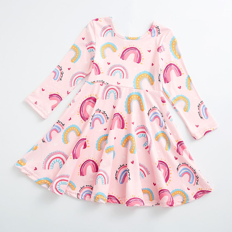 Kids Heart/Cat/Rainbow Print Milk Silk Dress childrensterritory