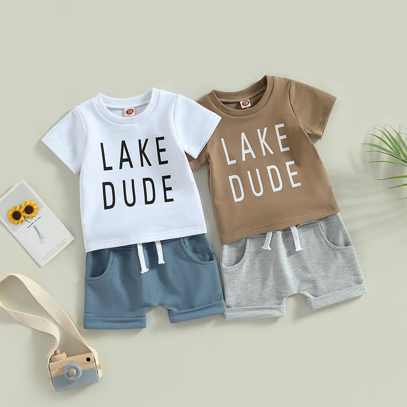 Lake Dude Letter Print Toddler Boys Casual Summer Outfit childrensterritory