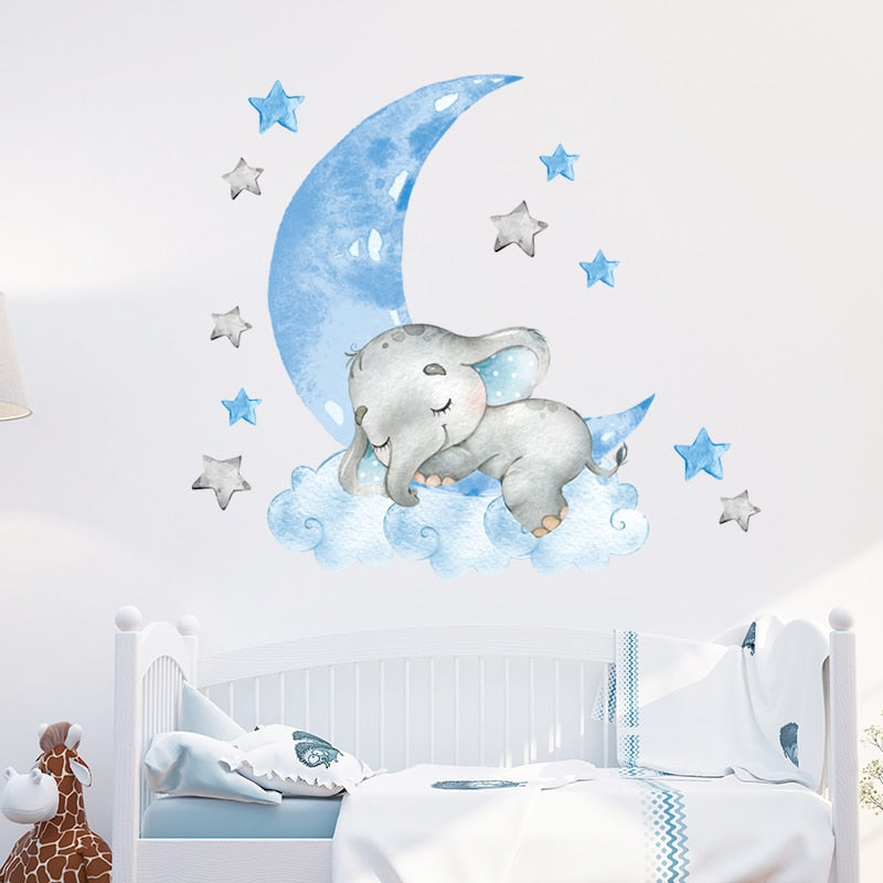 Elephant Sleeping on Moon Wall Decals for Baby Room childrensterritory
