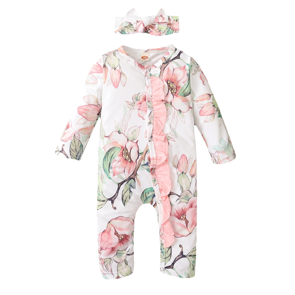 Baby Girl Floral Bodysuit with Bow-knot Headband childrensterritory