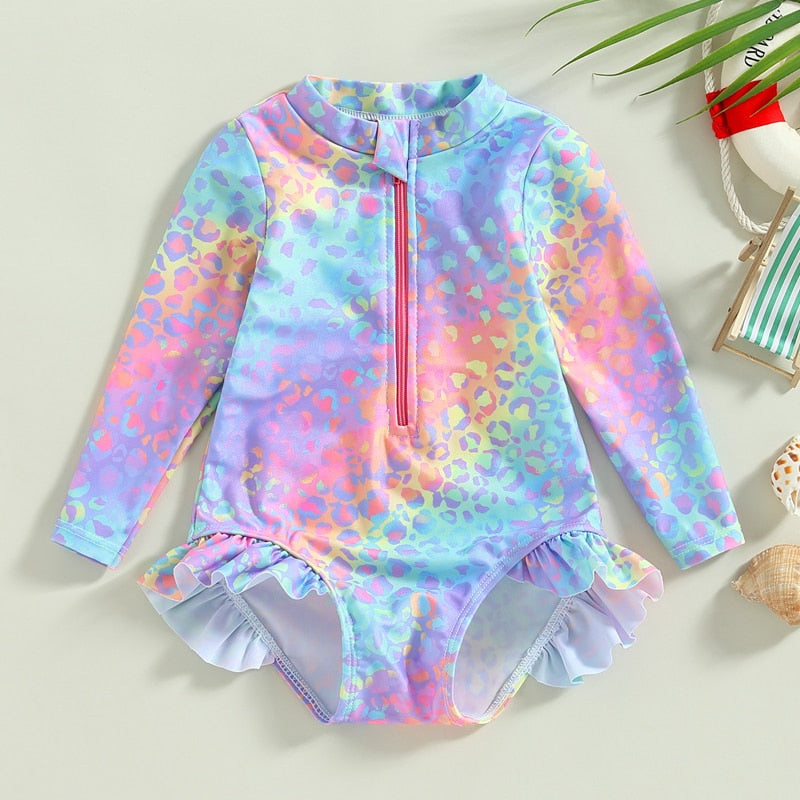 Fish Scale Print Kids Girl Ruffle Swimsuit/Beachwear childrensterritory