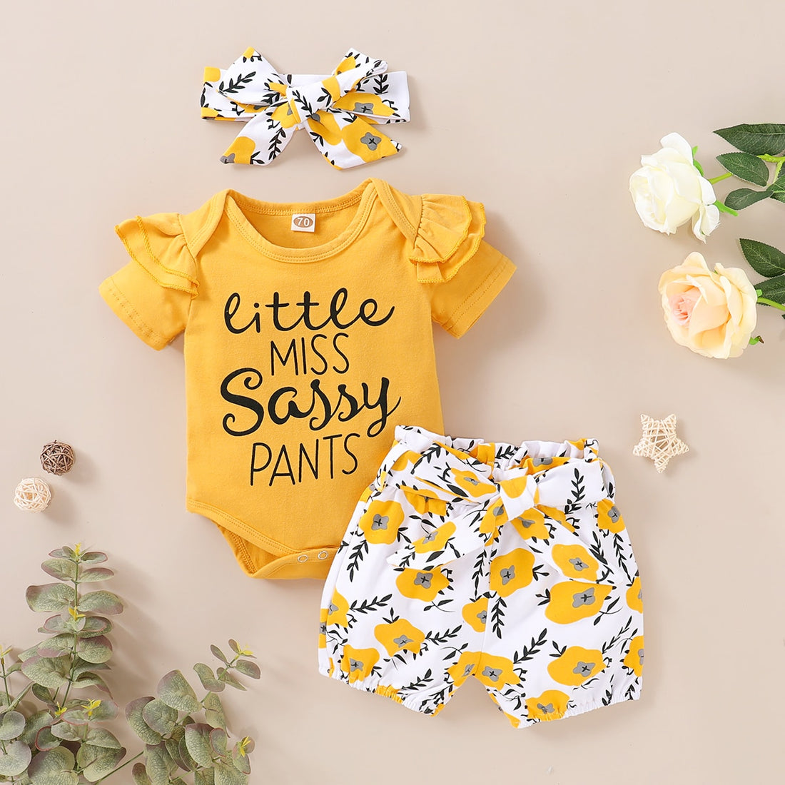 Baby Girl 3Pcs Letter & Floral Print Outfit Set childrensterritory