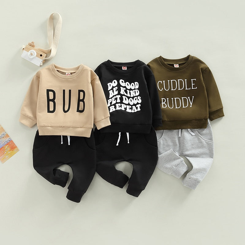 Infant Boys 2Pcs Letter Print Sweatshirts & Pant Set childrensterritory
