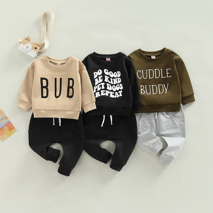 Infant Boys 2Pcs Letter Print Sweatshirts &amp; Pant Set childrensterritory