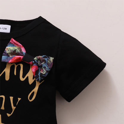 Letters &amp; Floral Print Toddler Girl 3PCS Outfit Set childrensterritory