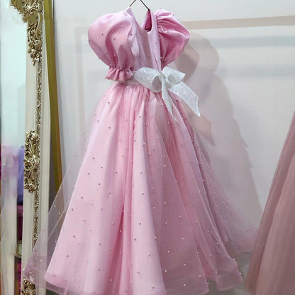 Girls Birthday Party Princess Gown with Pearls Decoration childrensterritory